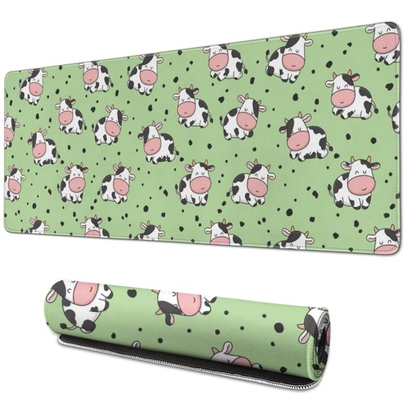 Long Mouse Pads for Desk,Green Cow Dot Pattern Desk Mats on Top Of Desks, Desk Mouse Pad Extra Large with 3mm Non-Slip Base and Stitched Edge for Gaming,Office,Work,Home 31.5"x11.8"