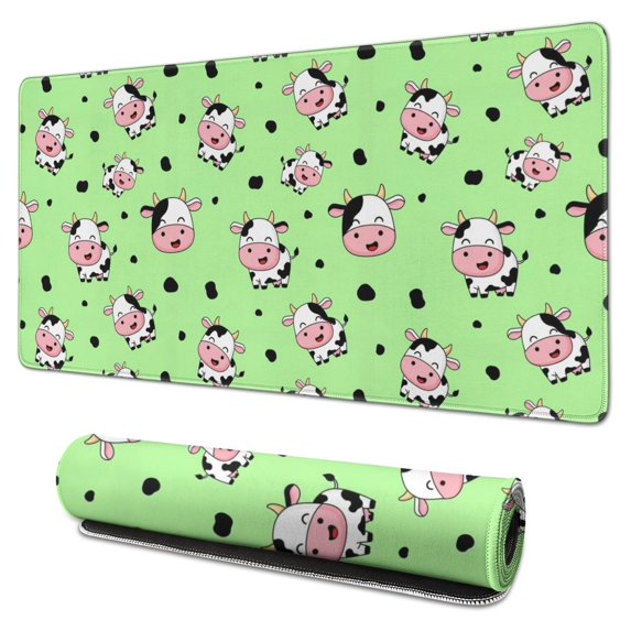 Long Mouse Pads for Desk,Green Cow Spot Pattern Desk Mats on Top Of Desks, Desk Mouse Pad Extra Large with 3mm Non-Slip Base and Stitched Edge for Gaming,Office,Work,Home 31.5"x15.7"