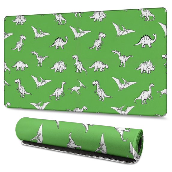 Long Mouse Pads for Desk,Green Dinosaur Silhouette Pattern Desk Mats on Top Of Desks, Desk Mouse Pad Extra Large with 3mm Non-Slip Base and Stitched Edge for Gaming,Office,Work,Home 47.3"x23.6"