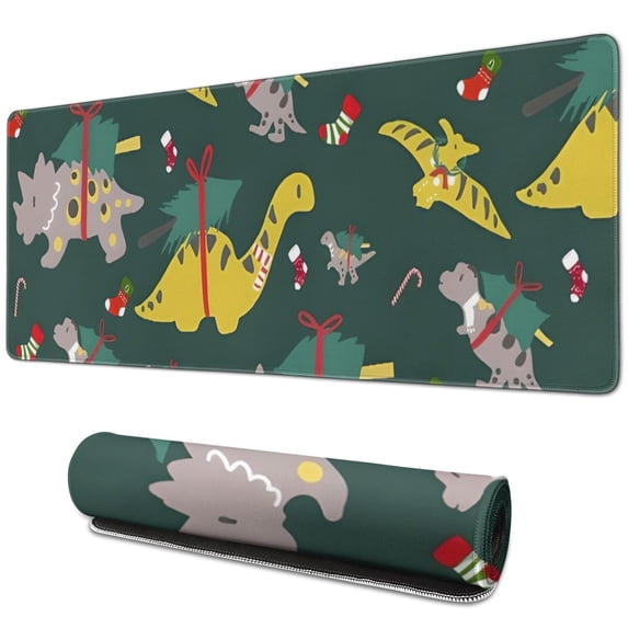 Long Mouse Pads for Desk,Green Dinosaurs ChristmasTrees Socks Desk Mats on Top Of Desks, Desk Mouse Pad Extra Large with 3mm Non-Slip Base and Stitched Edge for Gaming,Work,Home 31.5"x11.8"