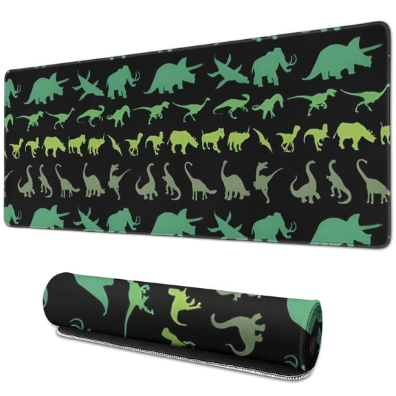 Long Mouse Pads for Desk,Green Dinosaurs MultiShapes Pattern Desk Mats on Top Of Desks, Desk Mouse Pad Extra Large with 3mm Non-Slip Base and Stitched Edge for Gaming,Office,Work,Home 31.5"x11.8"