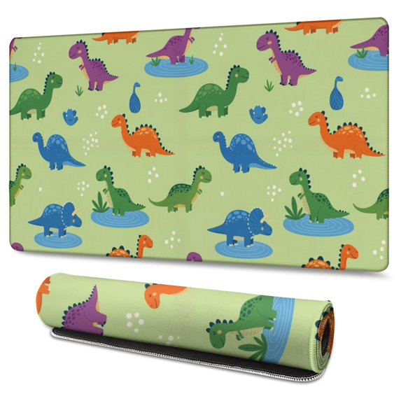 Long Mouse Pads for Desk,Green Dinosaurs Ponds Pattern Desk Mats on Top Of Desks, Desk Mouse Pad Extra Large with 3mm Non-Slip Base and Stitched Edge for Gaming,Office,Work,Home 47.3"x23.6"