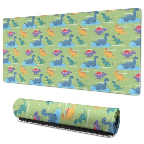 Long Mouse Pads for Desk,Green Dinosaurs Ponds Pattern Desk Mats on Top Of Desks, Desk Mouse Pad Extra Large with 3mm Non-Slip Base and Stitched Edge for Gaming,Office,Work,Home 35.4"x15.7"