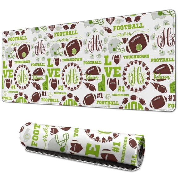Long Mouse Pads for Desk,Green Football Monogram Pattern Desk Mats on Top Of Desks, Desk Mouse Pad Extra Large with 3mm Non-Slip Base and Stitched Edge for Gaming,Office,Work,Home 31.5"x11.8"