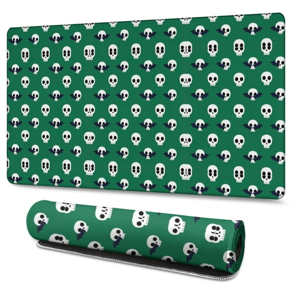 Long Mouse Pads for Desk,Green Skull Bat Pattern Desk Mats on Top Of Desks, Desk Mouse Pad Extra Large with 3mm Non-Slip Base and Stitched Edge for Gaming,Office,Work,Home 47.3"x23.6"