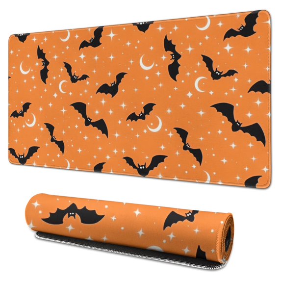Long Mouse Pads for Desk,Halloween Bats with Moons and Stars Desk Mats on Top Of Desks, Desk Mouse Pad Extra Large with 3mm Non-Slip Base and Stitched Edge for Gaming,Office,Work,Home 31.5"x15.7"