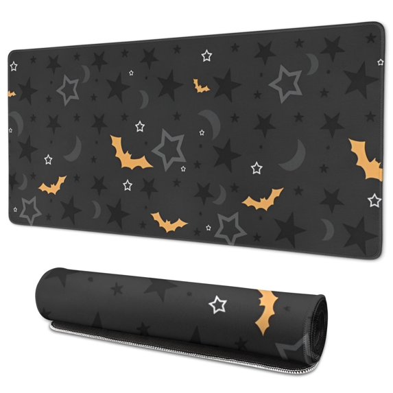 Long Mouse Pads for Desk,Halloween Bats and Stars Pattern Desk Mats on Top Of Desks, Desk Mouse Pad Extra Large with 3mm Non-Slip Base and Stitched Edge for Gaming,Office,Work,Home 35.4"x15.7"