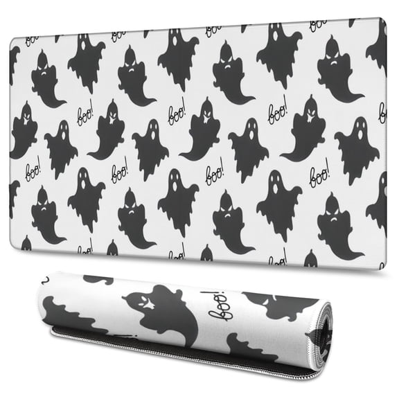 Long Mouse Pads for Desk,Halloween Black Ghosts with Boo Desk Mats on Top Of Desks, Desk Mouse Pad Extra Large with 3mm Non-Slip Base and Stitched Edge for Gaming,Office,Work,Home 47.3"x23.6"