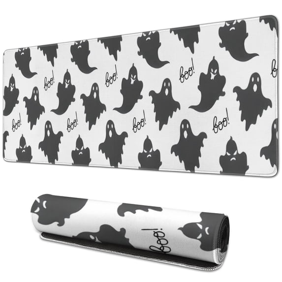 Long Mouse Pads for Desk,Halloween Black Ghosts with Boo Desk Mats on Top Of Desks, Desk Mouse Pad Extra Large with 3mm Non-Slip Base and Stitched Edge for Gaming,Office,Work,Home 31.5"x11.8"