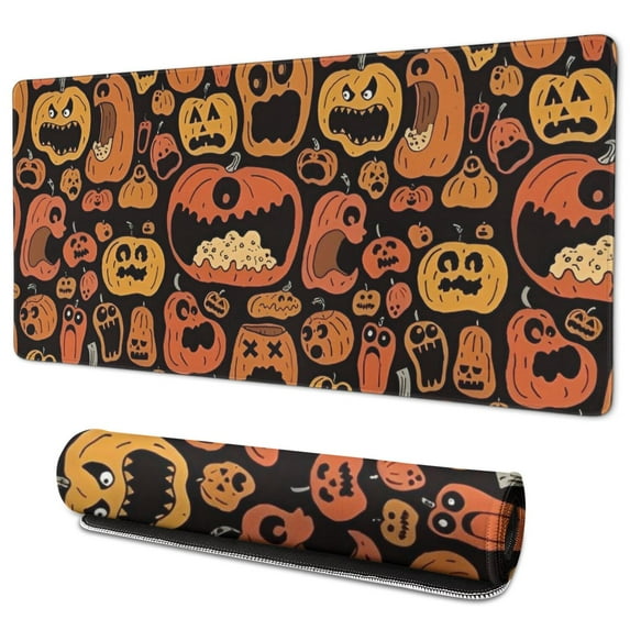 Long Mouse Pads for Desk,Halloween Crazy Pumpkins Pattern Desk Mats on Top Of Desks, Desk Mouse Pad Extra Large with 3mm Non-Slip Base and Stitched Edge for Gaming,Office,Work,Home 35.4"x15.7"