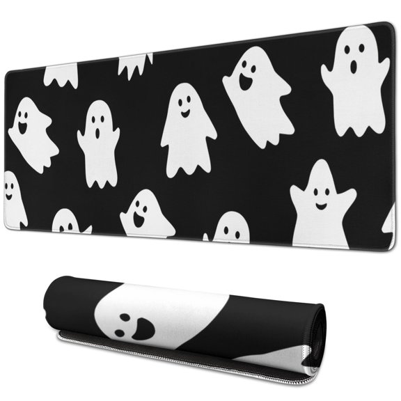 Long Mouse Pads for Desk,Halloween Cute Ghosts Pattern Desk Mats on Top Of Desks, Desk Mouse Pad Extra Large with 3mm Non-Slip Base and Stitched Edge for Gaming,Office,Work,Home 31.5"x11.8"