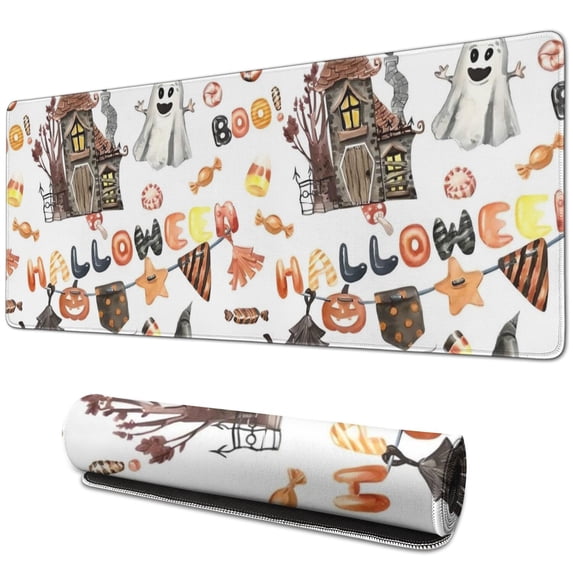 Long Mouse Pads for Desk,Halloween Decoration Pattern Desk Mats on Top Of Desks, Desk Mouse Pad Extra Large with 3mm Non-Slip Base and Stitched Edge for Gaming,Office,Work,Home 31.5"x11.8"