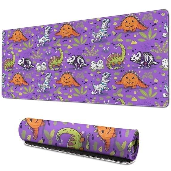 Long Mouse Pads for Desk,Halloween Dinosaur Themed Pattern Desk Mats on Top Of Desks, Desk Mouse Pad Extra Large with 3mm Non-Slip Base and Stitched Edge for Gaming,Office,Work,Home 31.5"x11.8"