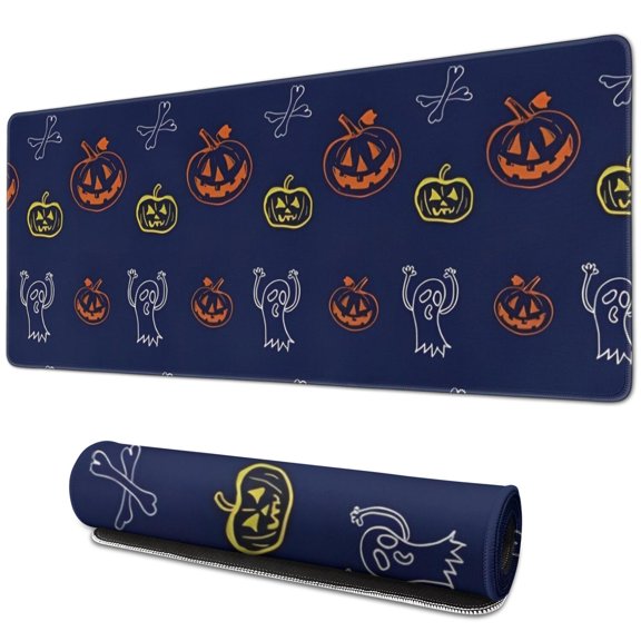 Long Mouse Pads for Desk,Halloween Doodle Icons Pattern Desk Mats on Top Of Desks, Desk Mouse Pad Extra Large with 3mm Non-Slip Base and Stitched Edge for Gaming,Office,Work,Home 31.5"x11.8"