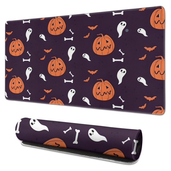 Long Mouse Pads for Desk,Halloween Elements Pattern Desk Mats on Top Of Desks, Desk Mouse Pad Extra Large with 3mm Non-Slip Base and Stitched Edge for Gaming,Office,Work,Home 31.5"x15.7"