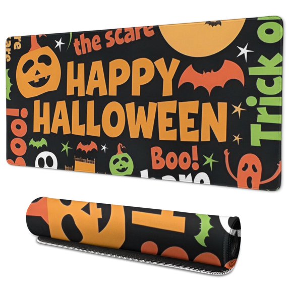 Long Mouse Pads for Desk,Halloween Festive Text Pattern Desk Mats on Top Of Desks, Desk Mouse Pad Extra Large with 3mm Non-Slip Base and Stitched Edge for Gaming,Office,Work,Home 35.4"x15.7"