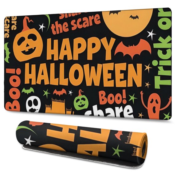 Long Mouse Pads for Desk,Halloween Festive Text Pattern Desk Mats on Top Of Desks, Desk Mouse Pad Extra Large with 3mm Non-Slip Base and Stitched Edge for Gaming,Office,Work,Home 47.3"x23.6"