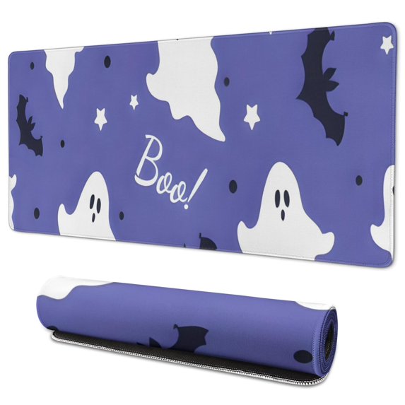 Long Mouse Pads for Desk,Halloween Ghost Bat Pattern Desk Mats on Top Of Desks, Desk Mouse Pad Extra Large with 3mm Non-Slip Base and Stitched Edge for Gaming,Office,Work,Home 35.4x15.7in