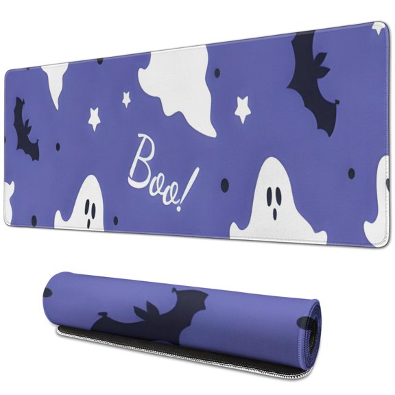 Long Mouse Pads for Desk,Halloween Ghost Bat Pattern Desk Mats on Top Of Desks, Desk Mouse Pad Extra Large with 3mm Non-Slip Base and Stitched Edge for Gaming,Office,Work,Home 31.5x11.8in