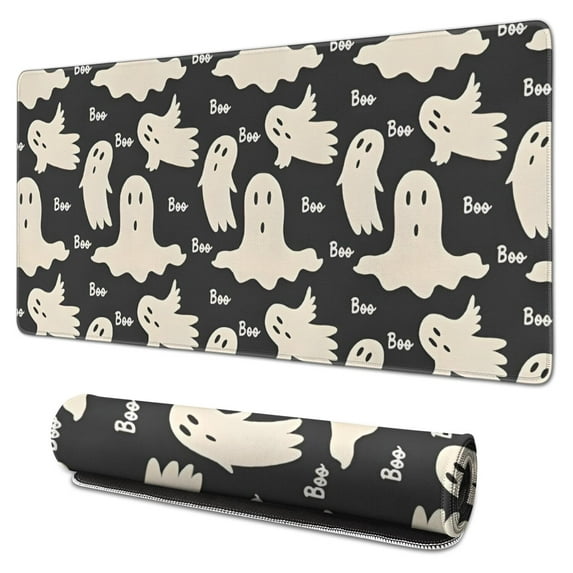 Long Mouse Pads for Desk,Halloween Ghost Boo Pattern Desk Mats on Top Of Desks, Desk Mouse Pad Extra Large with 3mm Non-Slip Base and Stitched Edge for Gaming,Office,Work,Home 31.5x15.7in