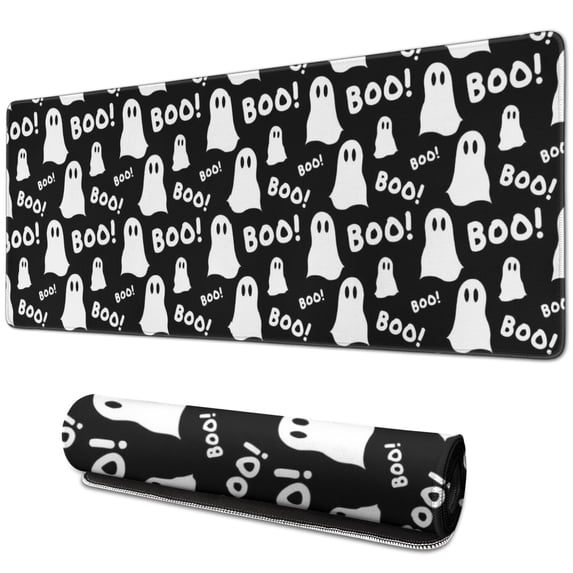 Long Mouse Pads for Desk,Halloween Ghost Boo Pattern Desk Mats on Top Of Desks, Desk Mouse Pad Extra Large with 3mm Non-Slip Base and Stitched Edge for Gaming,Office,Work,Home 31.5x11.8in