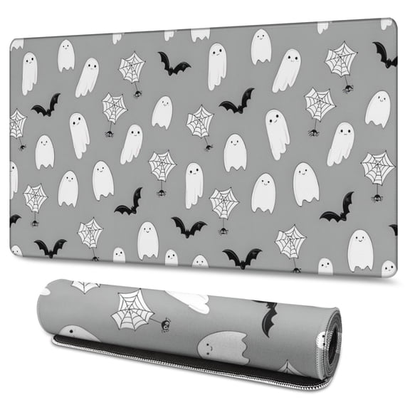 Long Mouse Pads for Desk,Halloween Ghost Pattern Desk Mats on Top Of Desks, Desk Mouse Pad Extra Large with 3mm Non-Slip Base and Stitched Edge for Gaming,Office,Work,Home 47.3"x23.6"