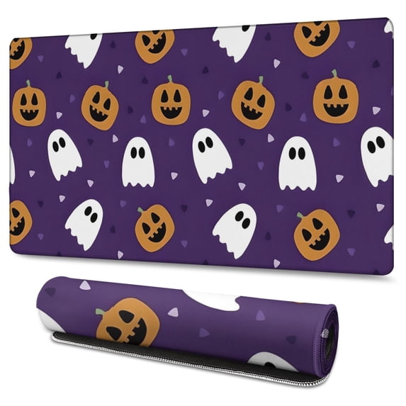 Long Mouse Pads for Desk,Halloween Ghost Pumpkin Pattern Desk Mats on Top Of Desks, Desk Mouse Pad Extra Large with 3mm Non-Slip Base and Stitched Edge for Gaming,Office,Work,Home 47.3x23.6in