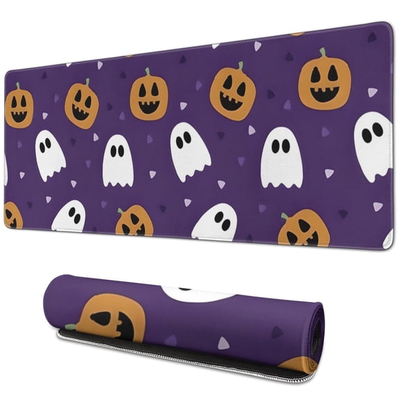 Long Mouse Pads for Desk,Halloween Ghost Pumpkin Pattern Desk Mats on Top Of Desks, Desk Mouse Pad Extra Large with 3mm Non-Slip Base and Stitched Edge for Gaming,Office,Work,Home 31.5x11.8in