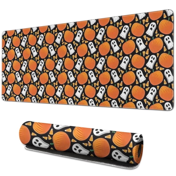 Long Mouse Pads for Desk,Halloween Ghost & Pumpkin Pattern Desk Mats on Top Of Desks, Desk Mouse Pad Extra Large with 3mm Non-Slip Base and Stitched Edge for Gaming,Office,Work,Home 31.5x11.8in