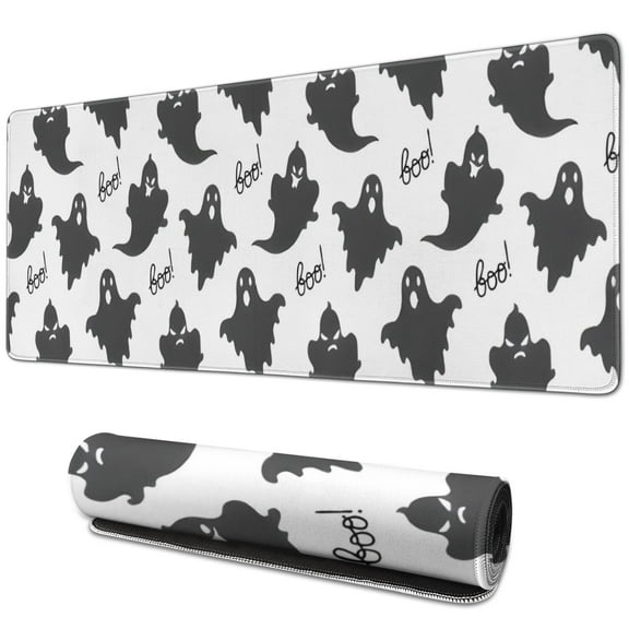 Long Mouse Pads for Desk,Halloween Ghost Silhouette Pattern Desk Mats on Top Of Desks, Desk Mouse Pad Extra Large with 3mm Non-Slip Base and Stitched Edge for Gaming,Office,Work,Home 31.5"x11.8"
