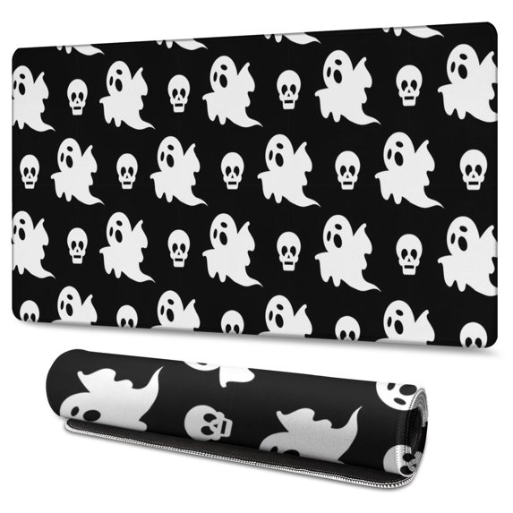 Long Mouse Pads for Desk,Halloween Ghost and Skull Pattern Desk Mats on Top Of Desks, Desk Mouse Pad Extra Large with 3mm Non-Slip Base and Stitched Edge for Gaming,Office,Work,Home 47.3x23.6in