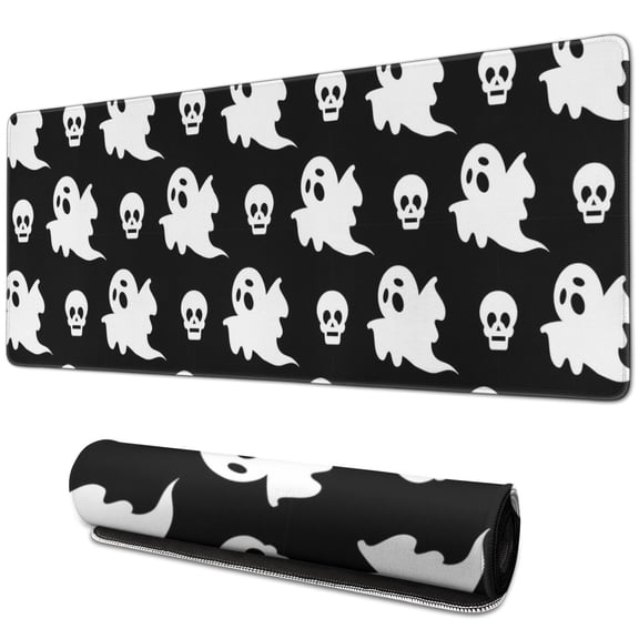 Long Mouse Pads for Desk,Halloween Ghost and Skull Pattern Desk Mats on Top Of Desks, Desk Mouse Pad Extra Large with 3mm Non-Slip Base and Stitched Edge for Gaming,Office,Work,Home 31.5x11.8in