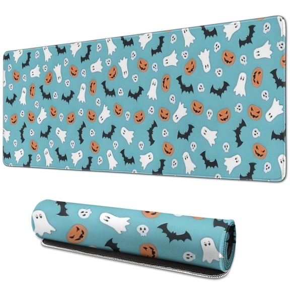 Long Mouse Pads for Desk,Halloween Ghosts and Bats Pattern Desk Mats on Top Of Desks, Desk Mouse Pad Extra Large with 3mm Non-Slip Base and Stitched Edge for Gaming,Office,Work,Home 31.5"x11.8"