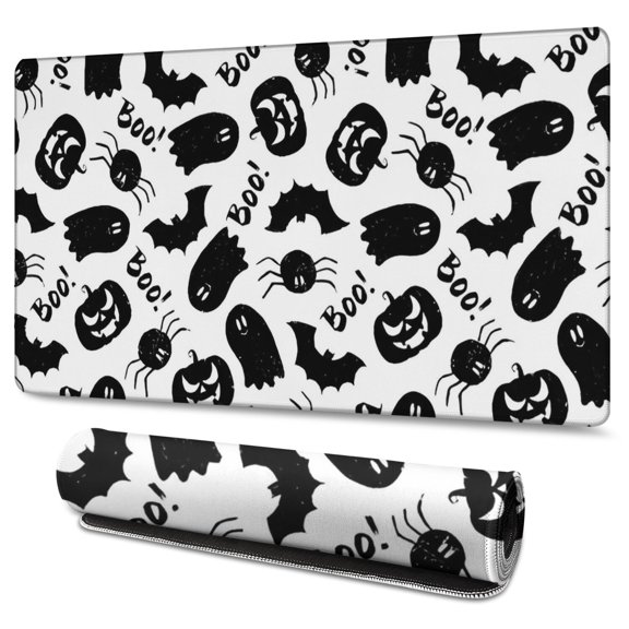 Long Mouse Pads for Desk,Halloween Ghosts Bats and Pumpkins Desk Mats on Top Of Desks, Desk Mouse Pad Extra Large with 3mm Non-Slip Base and Stitched Edge for Gaming,Office,Work,Home 47.3"x23.6"