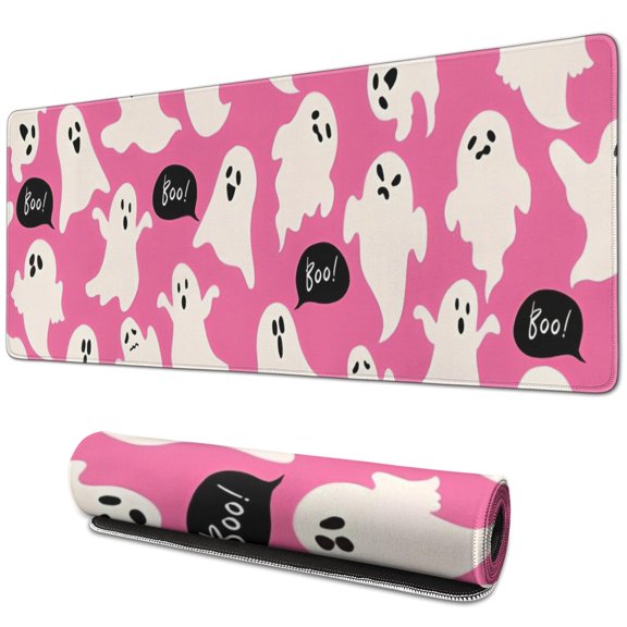 Long Mouse Pads for Desk,Halloween Ghosts with Boo Desk Mats on Top Of Desks, Desk Mouse Pad Extra Large with 3mm Non-Slip Base and Stitched Edge for Gaming,Office,Work,Home 31.5x11.8in