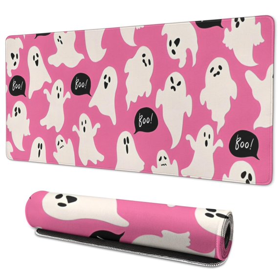 Long Mouse Pads for Desk,Halloween Ghosts with Boo Desk Mats on Top Of Desks, Desk Mouse Pad Extra Large with 3mm Non-Slip Base and Stitched Edge for Gaming,Office,Work,Home 35.4x15.7in