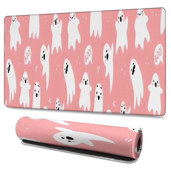 Long Mouse Pads for Desk,Halloween Ghosts with Boo Desk Mats on Top Of Desks, Desk Mouse Pad Extra Large with 3mm Non-Slip Base and Stitched Edge for Gaming,Office,Work,Home 47.3x23.6in