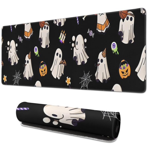 Long Mouse Pads for Desk,Halloween Ghosts with Costumes Desk Mats on Top Of Desks, Desk Mouse Pad Extra Large with 3mm Non-Slip Base and Stitched Edge for Gaming,Office,Work,Home 31.5x11.8in