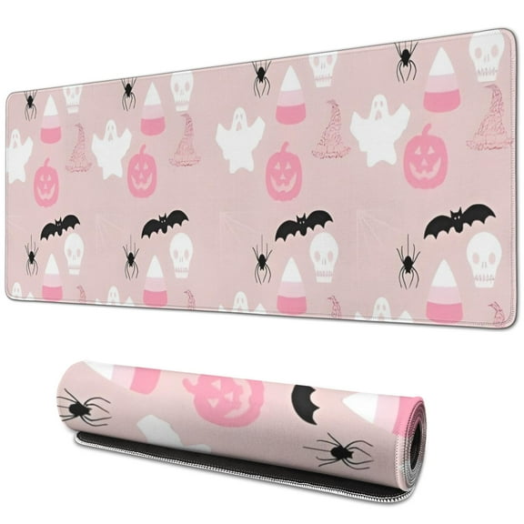 Long Mouse Pads for Desk,Halloween Ghosts Pumpkins and Bats Desk Mats on Top Of Desks, Desk Mouse Pad Extra Large with 3mm Non-Slip Base and Stitched Edge for Gaming,Office,Work,Home 31.5x11.8in