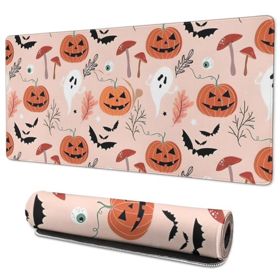 Long Mouse Pads for Desk,Halloween Ghosts and Pumpkins Pattern Desk Mats on Top Of Desks, Desk Mouse Pad Extra Large with 3mm Non-Slip Base and Stitched Edge for Gaming,Office,Work,Home 35.4"x15.7"
