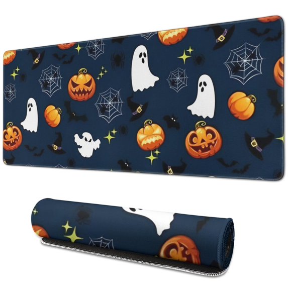 Long Mouse Pads for Desk,Halloween Ghosts Pumpkins and Spider Webs Desk Mats on Top Of Desks, Desk Mouse Pad Extra Large with 3mm Non-Slip Base and Stitched Edge for Gaming,Work,Home 31.5x11.8in