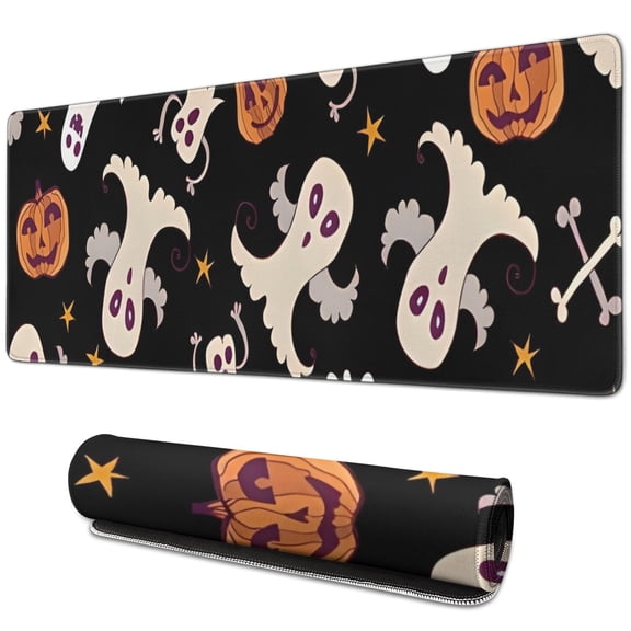 Long Mouse Pads for Desk,Halloween Ghosts Pumpkins and Stars Desk Mats on Top Of Desks, Desk Mouse Pad Extra Large with 3mm Non-Slip Base and Stitched Edge for Gaming,Office,Work,Home 31.5x11.8in
