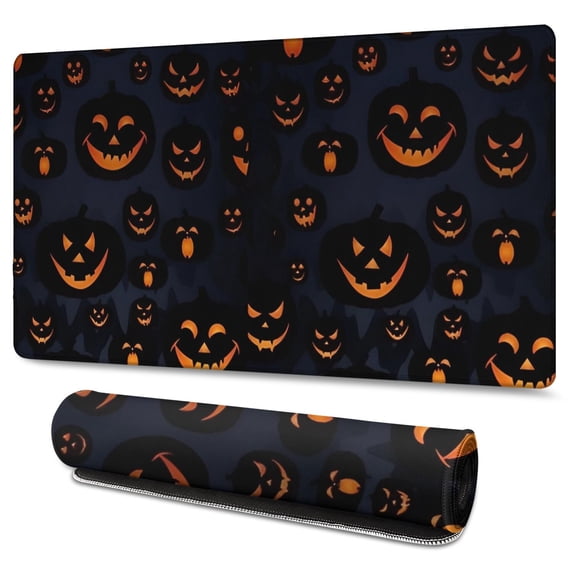 Long Mouse Pads for Desk,Halloween Glowing Pumpkins Pattern Desk Mats on Top Of Desks, Desk Mouse Pad Extra Large with 3mm Non-Slip Base and Stitched Edge for Gaming,Office,Work,Home 47.3x23.6in
