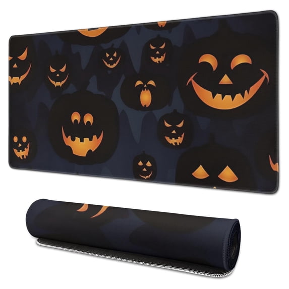 Long Mouse Pads for Desk,Halloween Glowing Pumpkins Pattern Desk Mats on Top Of Desks, Desk Mouse Pad Extra Large with 3mm Non-Slip Base and Stitched Edge for Gaming,Office,Work,Home 31.5x15.7in