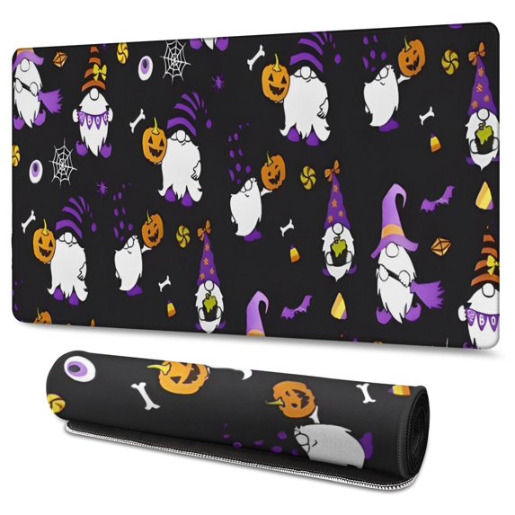 Long Mouse Pads for Desk,Halloween Gnomes and Pumpkins Desk Mats on Top Of Desks, Desk Mouse Pad Extra Large with 3mm Non-Slip Base and Stitched Edge for Gaming,Office,Work,Home 47.3x23.6in