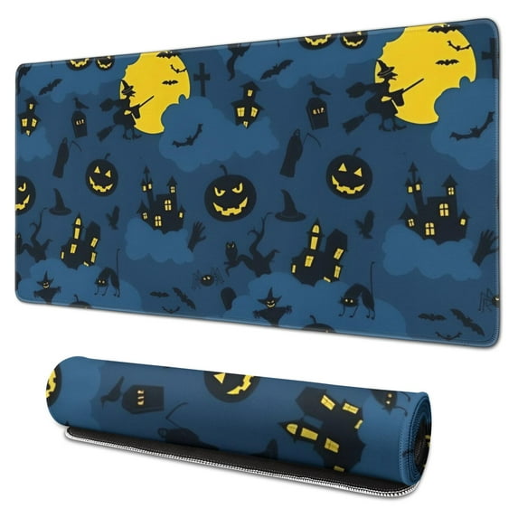 Long Mouse Pads for Desk,Halloween Moonlit Scene Pattern Desk Mats on Top Of Desks, Desk Mouse Pad Extra Large with 3mm Non-Slip Base and Stitched Edge for Gaming,Office,Work,Home 31.5x15.7in
