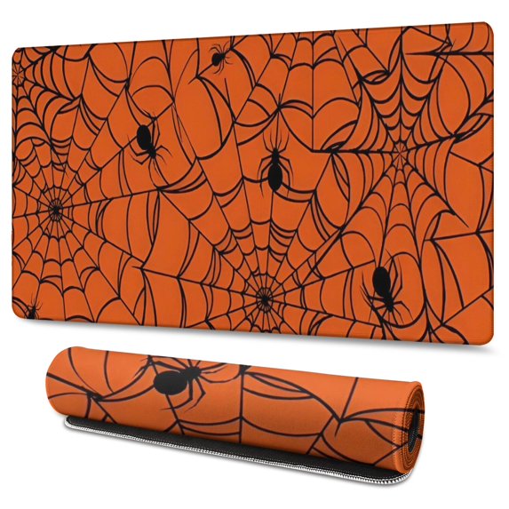 Long Mouse Pads for Desk,Halloween Orange Spider Web Pattern Desk Mats on Top Of Desks, Desk Mouse Pad Extra Large with 3mm Non-Slip Base and Stitched Edge for Gaming,Office,Work,Home 47.3x23.6in