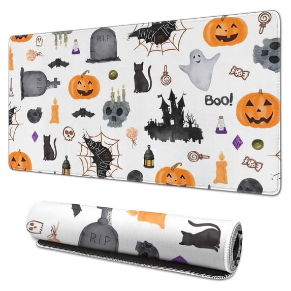 Long Mouse Pads for Desk,Halloween Pattern Desk Mats on Top Of Desks, Desk Mouse Pad Extra Large with 3mm Non-Slip Base and Stitched Edge for Gaming,Office,Work,Home 31.5x15.7in