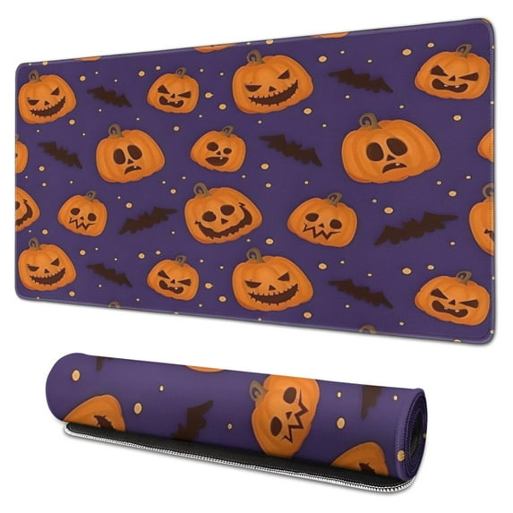 Long Mouse Pads for Desk,Halloween Pumpkin Bat Pattern Desk Mats on Top Of Desks, Desk Mouse Pad Extra Large with 3mm Non-Slip Base and Stitched Edge for Gaming,Office,Work,Home 31.5x15.7in