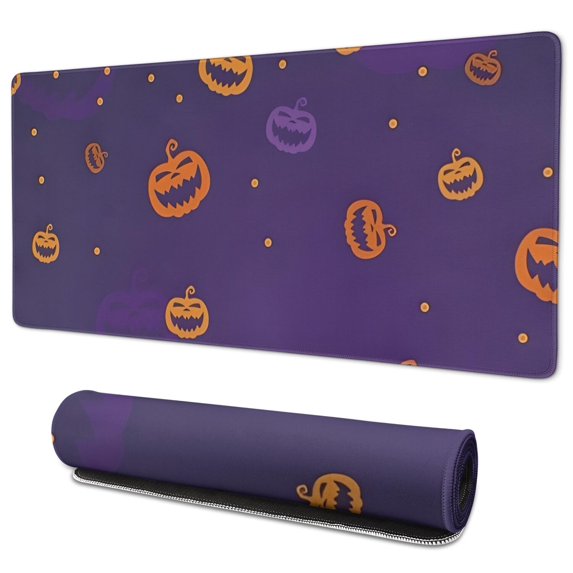 Long Mouse Pads for Desk,Halloween Pumpkin Dots Pattern Desk Mats on Top Of Desks, Desk Mouse Pad Extra Large with 3mm Non-Slip Base and Stitched Edge for Gaming,Office,Work,Home 35.4x15.7in